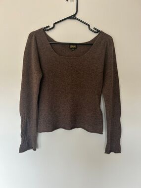 Versace Chocolate Brown Scoop Neck Knit Top